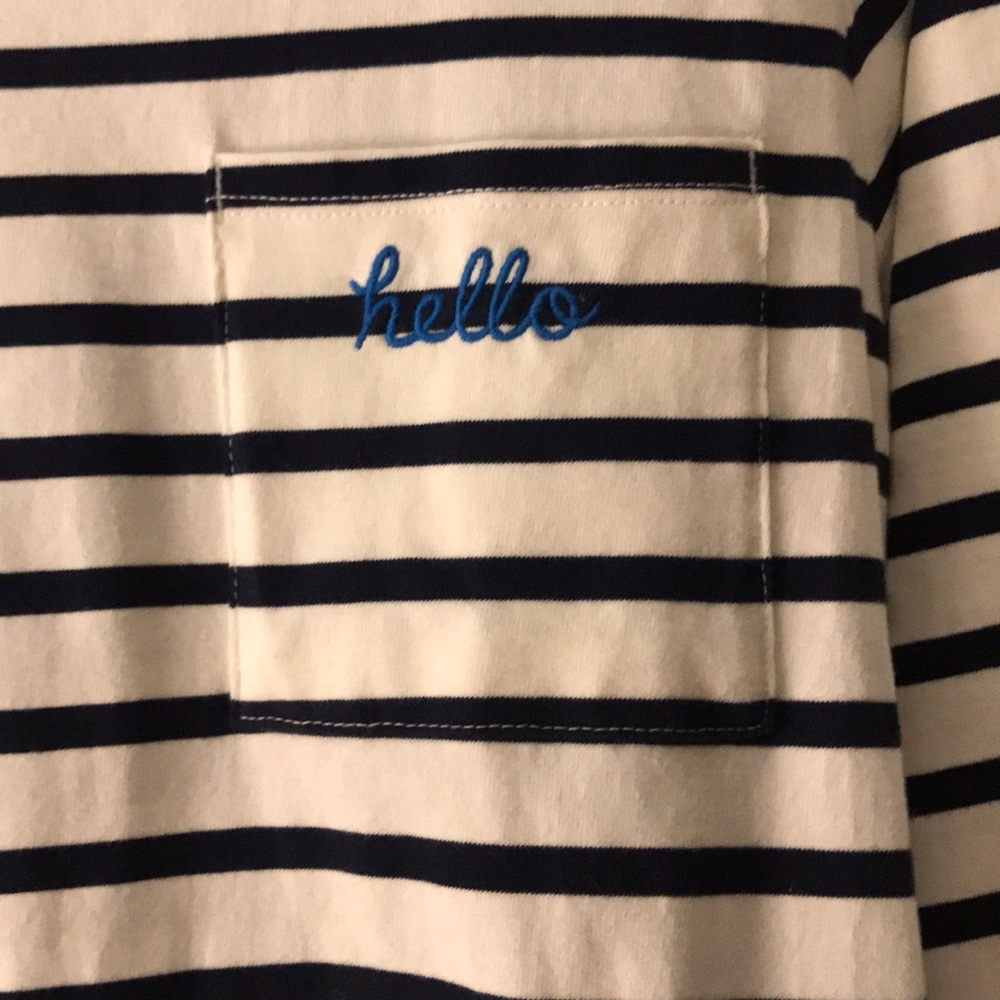 “Hello” pocket striped cotton long sleeve shirt